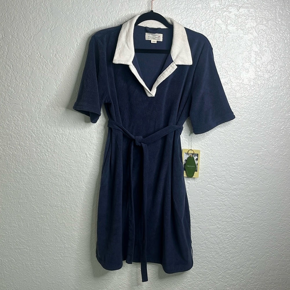 NWT Trovata Birds of Paradis Althea Terry Cloth Dress in Blue Sz L